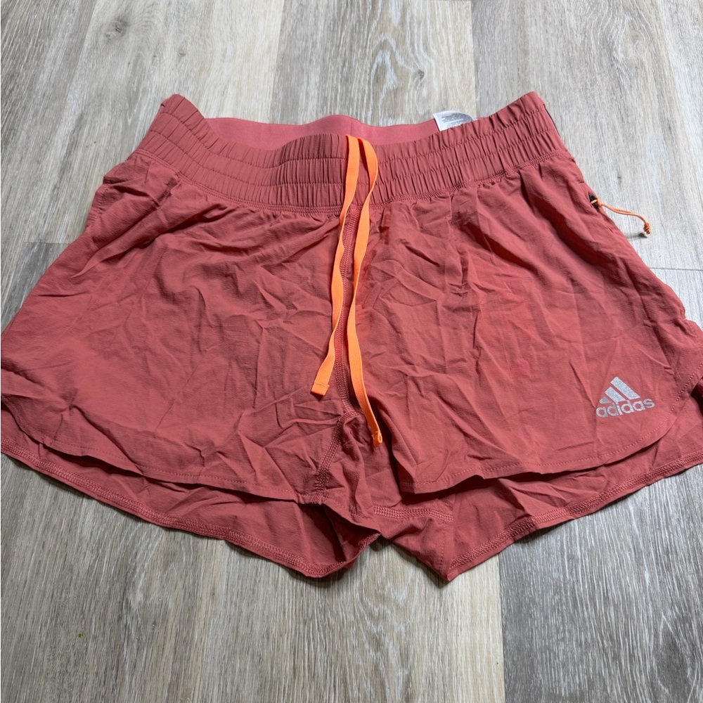 adidas Women's Coral Athletic Shorts with Orange Drawstring